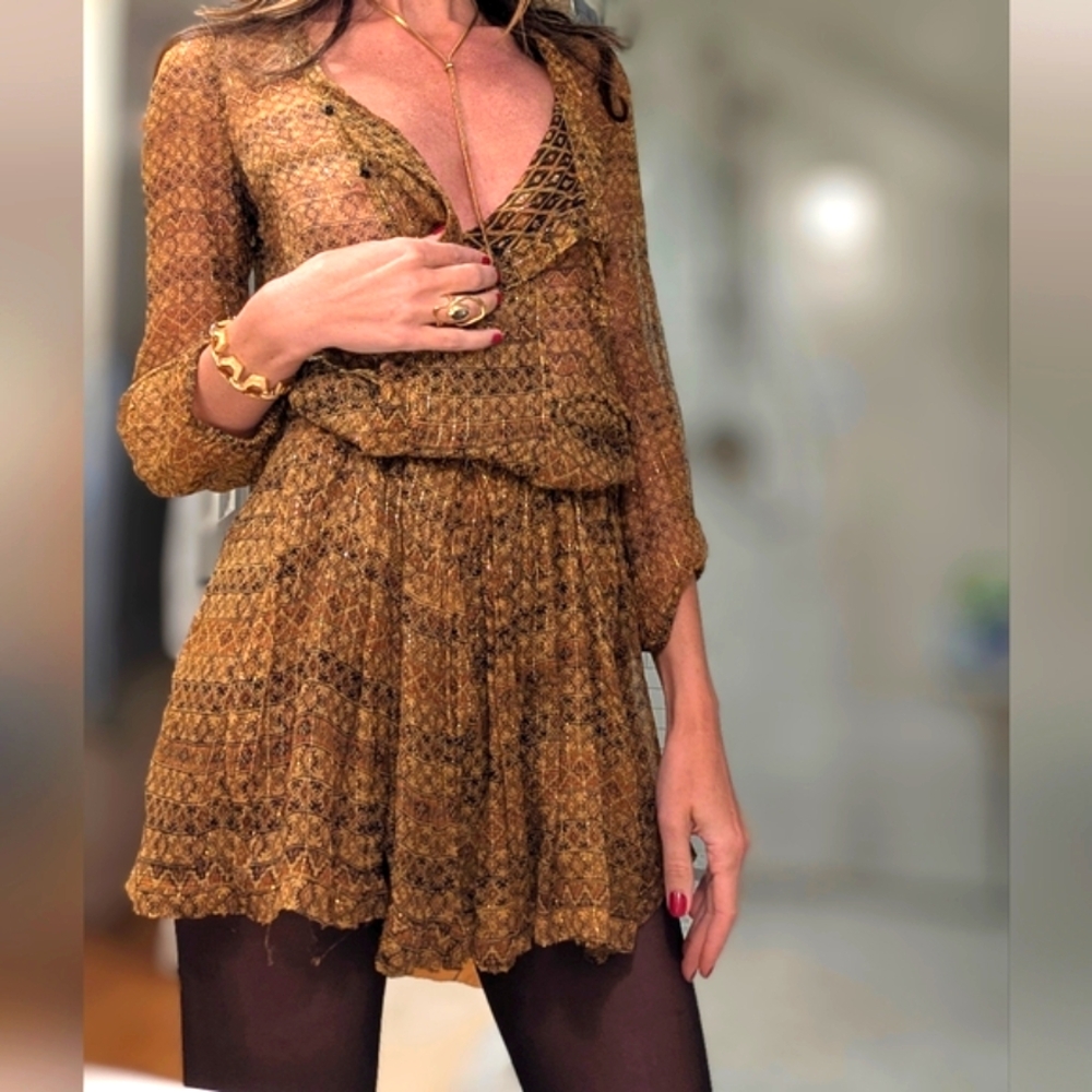 💛🧡 Elegant Gold, Bronze, Black Patterned Dress